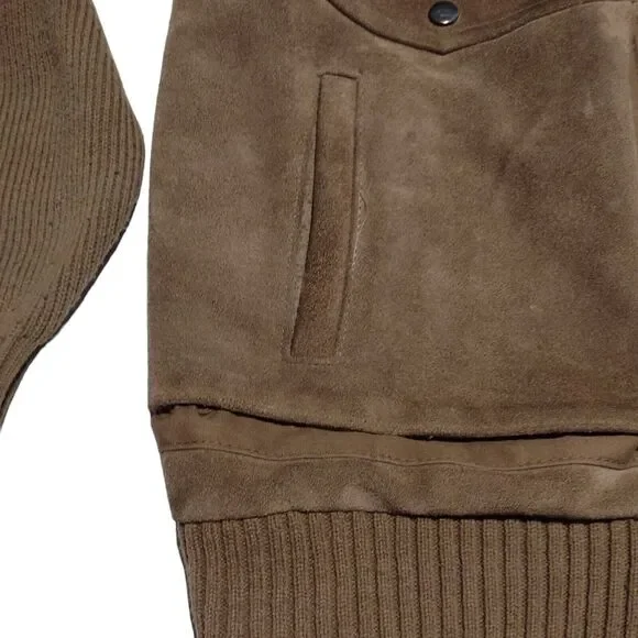 Vintage 60-70's SEARS Sportswear Leather Suede Knit Sweater Bomber Jacket XL Tan - Picture 6 of 15